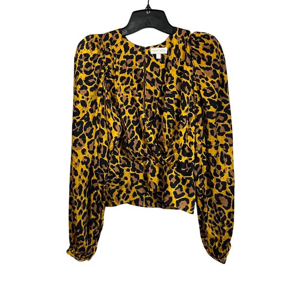 Ronny Kobo Collection Cutout Leopard Print Silk Blend Cropped Blouse Sz S - Picture 1 of 9